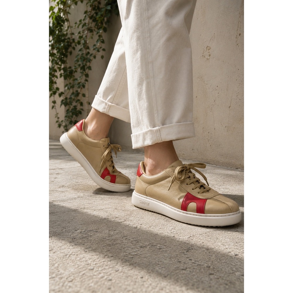 Camper Runner K21‎ Leather Sneakers Beige Red Colorblock Lace Up Women US 8.5